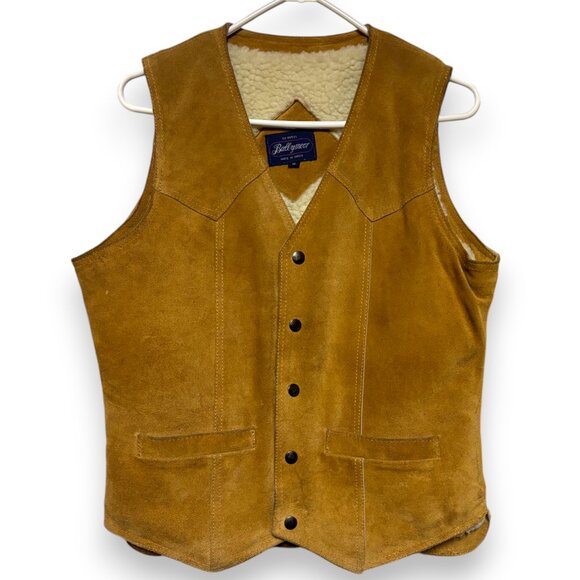 Ballymoor Vintage 70s Mens Genuine Leather Sherpa lined Western Cowboy Vest sz S - Picture 1 of 12